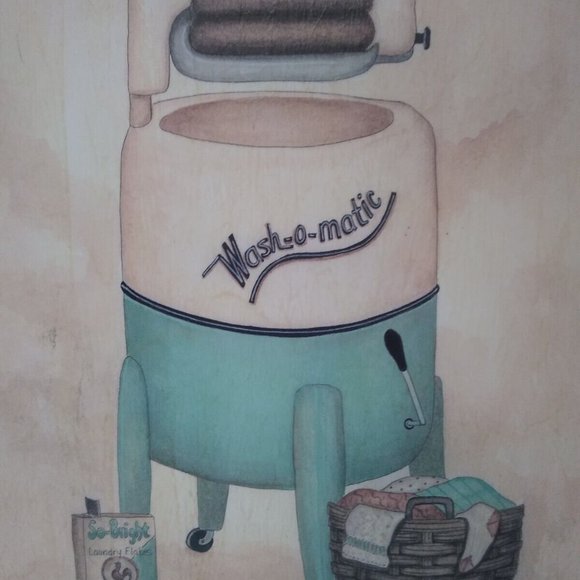 Rectangle Laundry Room Wooden Retro Style Picture Sign Linda Spivey Wash-O-Matic - Picture 8 of 12